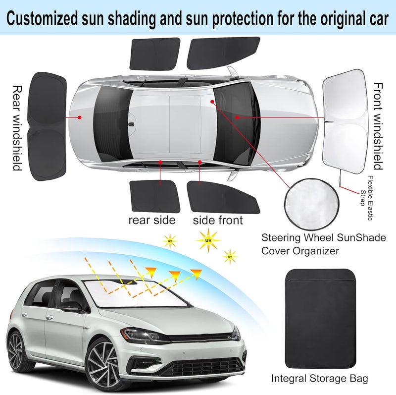 LHFLIVE 6PCS Windshield Sun Shade Custom Fit for 2013-2018 Volkswagen VW Golf MK7 Accessories Foldable Sunshade Side Rear Window Shade Cover Full Set Privacy Protection Keeps Car Cool - Image 3